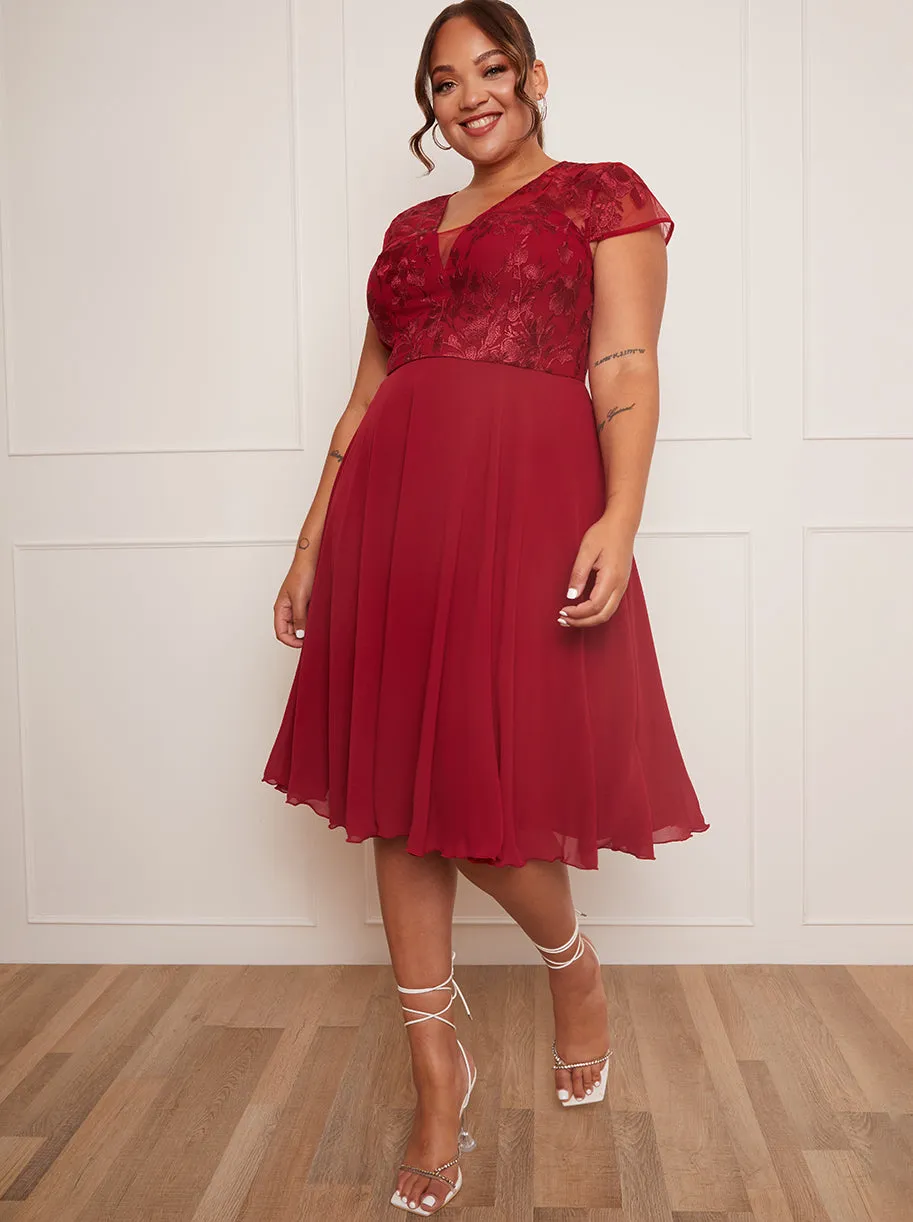 Plus Size V Neck Embroidered Midi Dress in Red sold by Chi Chi London product image thumbnail 5