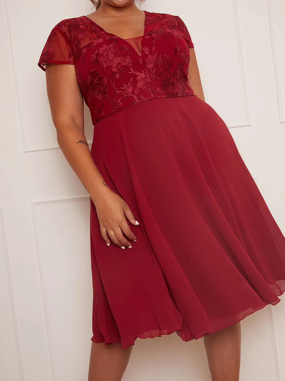 Plus Size V Neck Embroidered Midi Dress in Red sold by Chi Chi London product image thumbnail 4