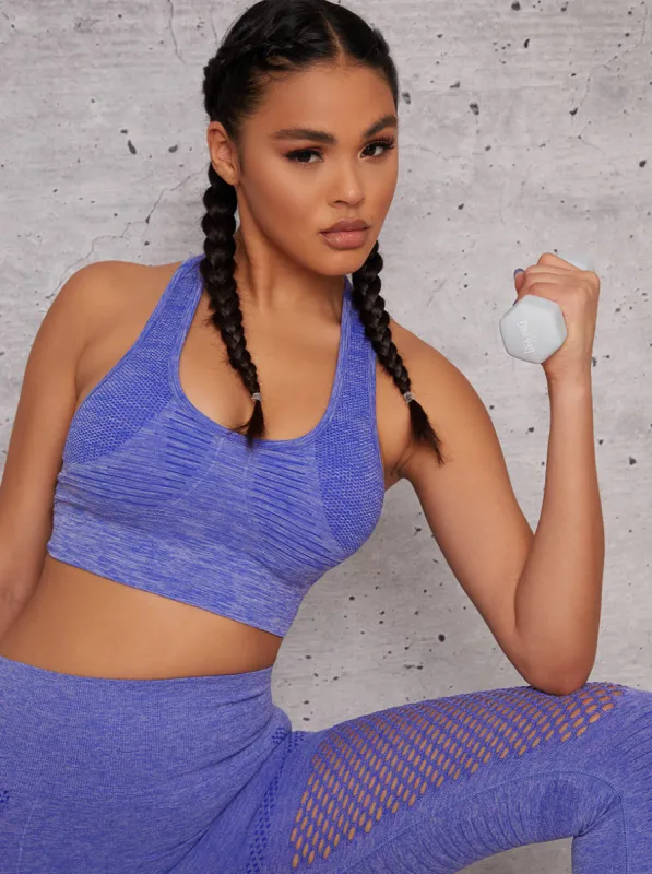 Racer Back Sports Bra with Contrast Piping in Purple sold by Chi Chi London