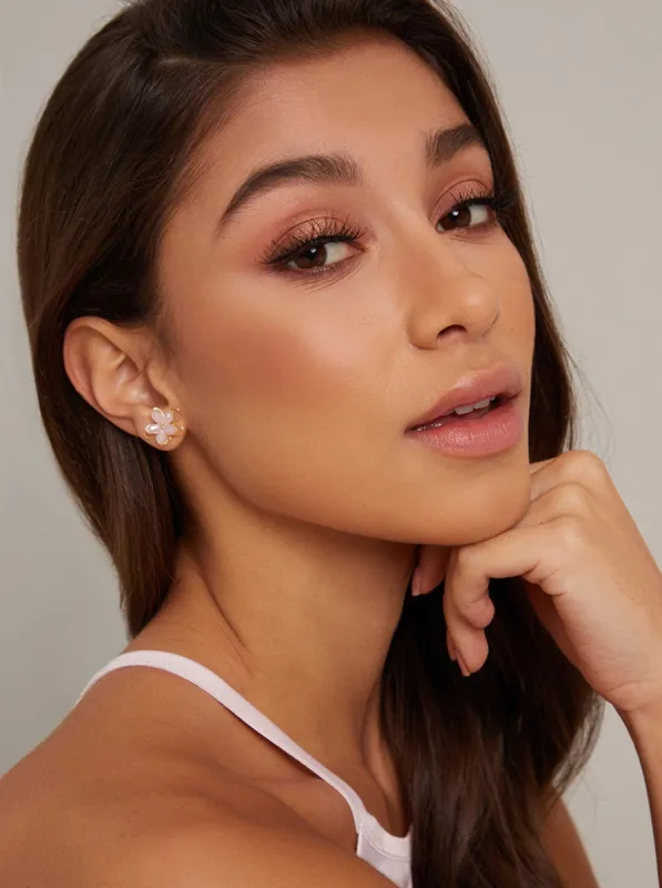 Flower Stud Earrings in Gold Tone sold by Chi Chi London