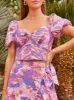 Ruched Bust Abstract Print Top in Purple sold by Chi Chi London