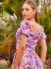 Ruched Bust Abstract Print Top in Purple sold by Chi Chi London