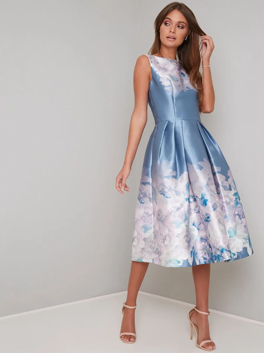 Digital Floral Print Midi Dress in Blue sold by Chi Chi London