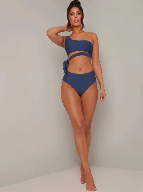 High Rise High Leg Bikini Bottom in Blue sold by Chi Chi London