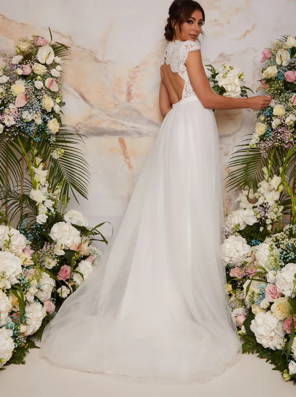 Premium Lace Backless Wedding Dress in White sold by Chi Chi London