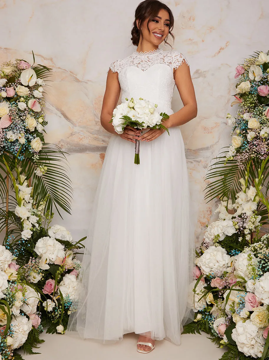 Premium Lace Backless Wedding Dress in White sold by Chi Chi London product image thumbnail 4