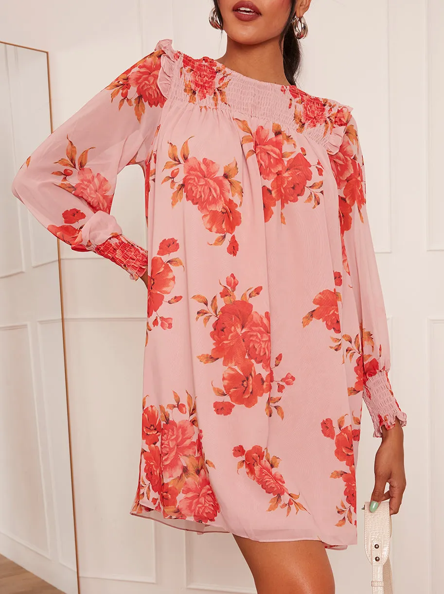 Long Sleeve Floral Printed Mini Dress in Pink sold by Chi Chi London product image thumbnail 4
