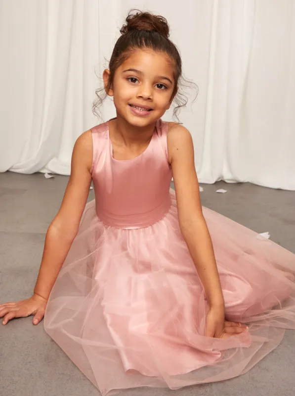 Younger Girls Sleeveless Tulle Midi Dress in Pink sold by Chi Chi London