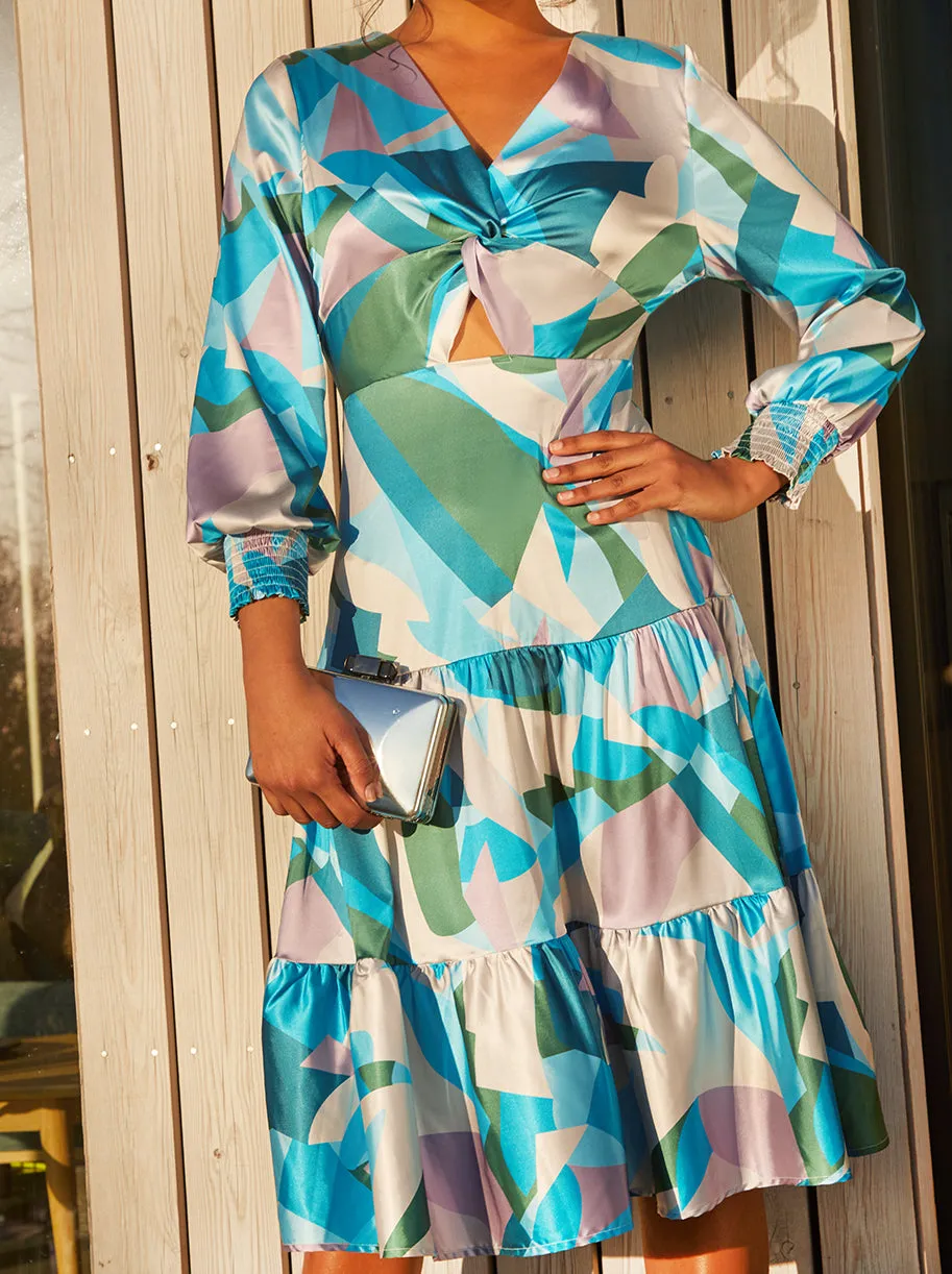Twist Front Abstract Printed Midi Dress in Blue sold by Chi Chi London product image thumbnail 5