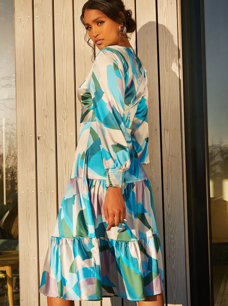 Twist Front Abstract Printed Midi Dress in Blue sold by Chi Chi London product image thumbnail 3