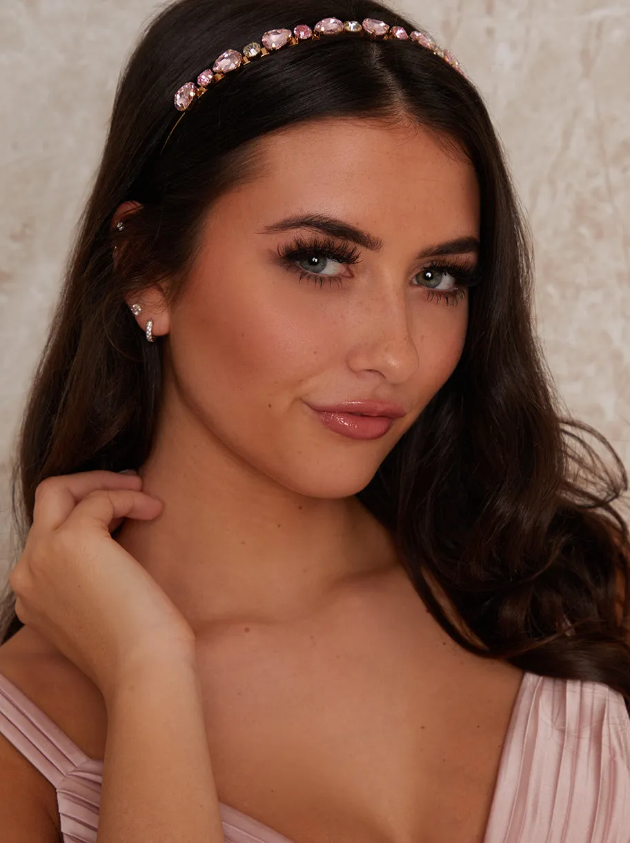 Jewelled Statement Occasion Headband In Pink sold by Chi Chi London
