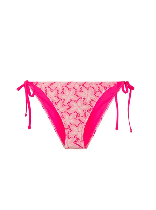 Lace Overly Side Tie Bikini Bottoms in Pink sold by Chi Chi London