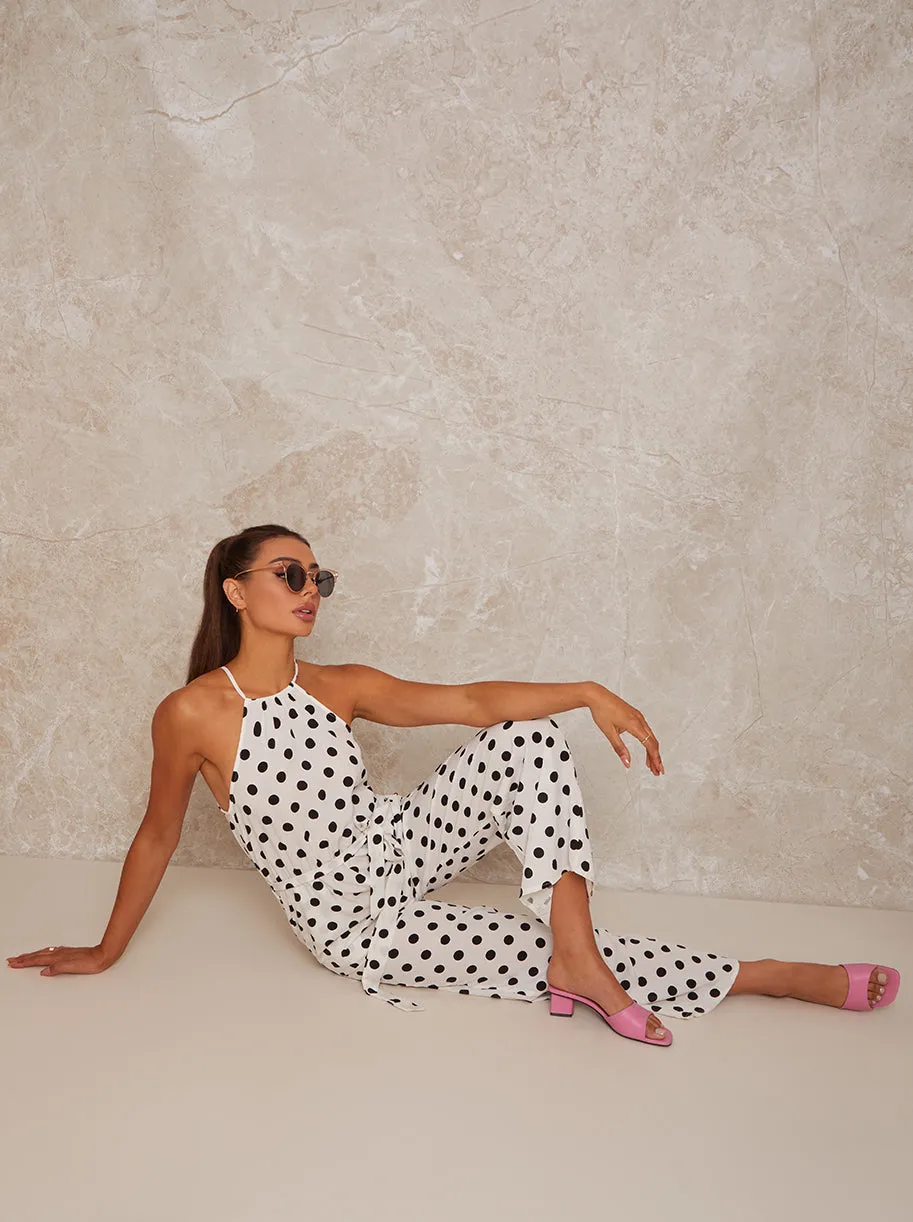 Polka Dot Halterneck Jumpsuit in White sold by Chi Chi London product image thumbnail 3