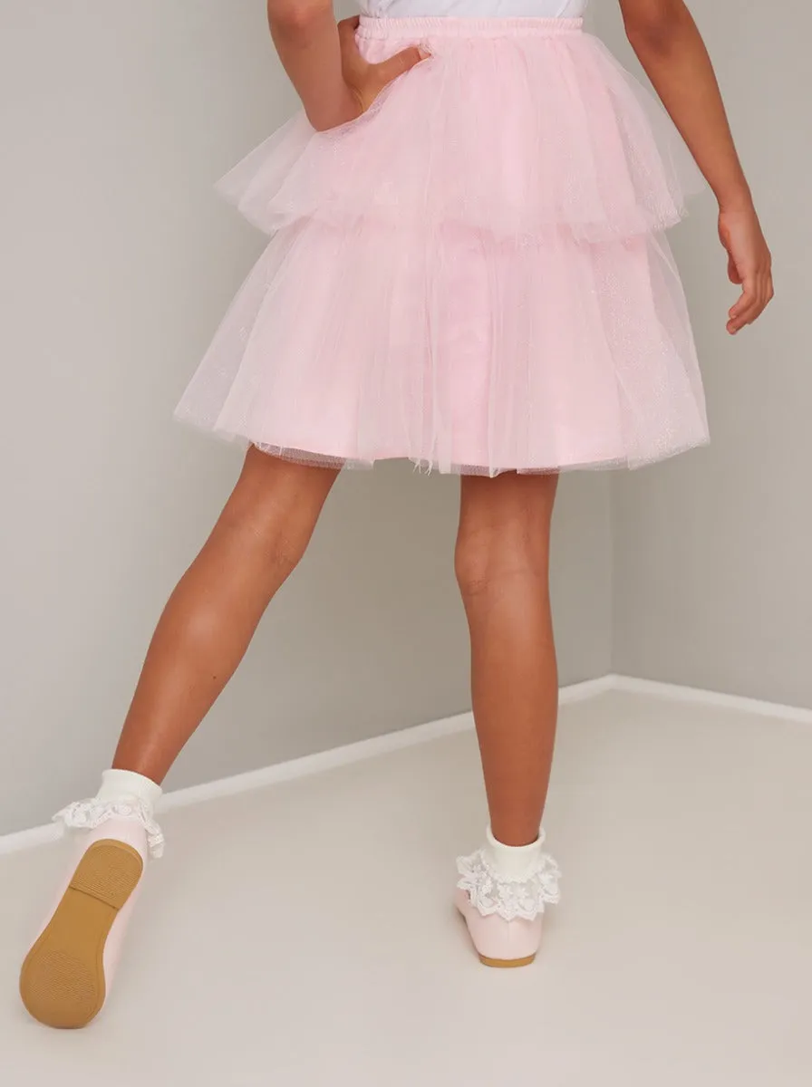 Girls Tiered Tulle Midi Tutu Skirt in Pink sold by Chi Chi London product image thumbnail 4