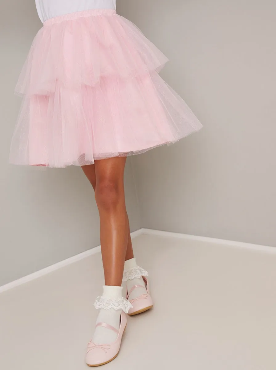 Girls Tiered Tulle Midi Tutu Skirt in Pink sold by Chi Chi London product image thumbnail 2