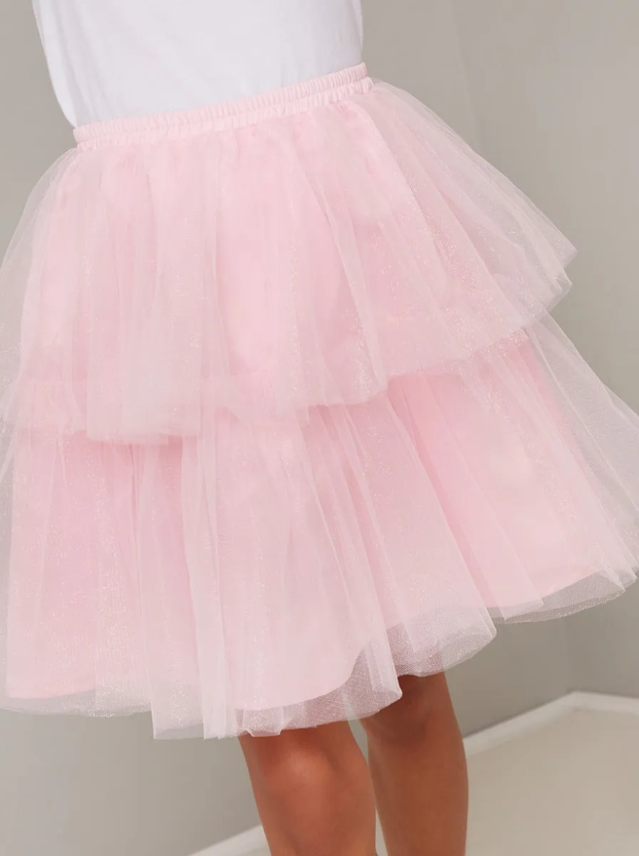 Girls Tiered Tulle Midi Tutu Skirt in Pink sold by Chi Chi London product image thumbnail 3