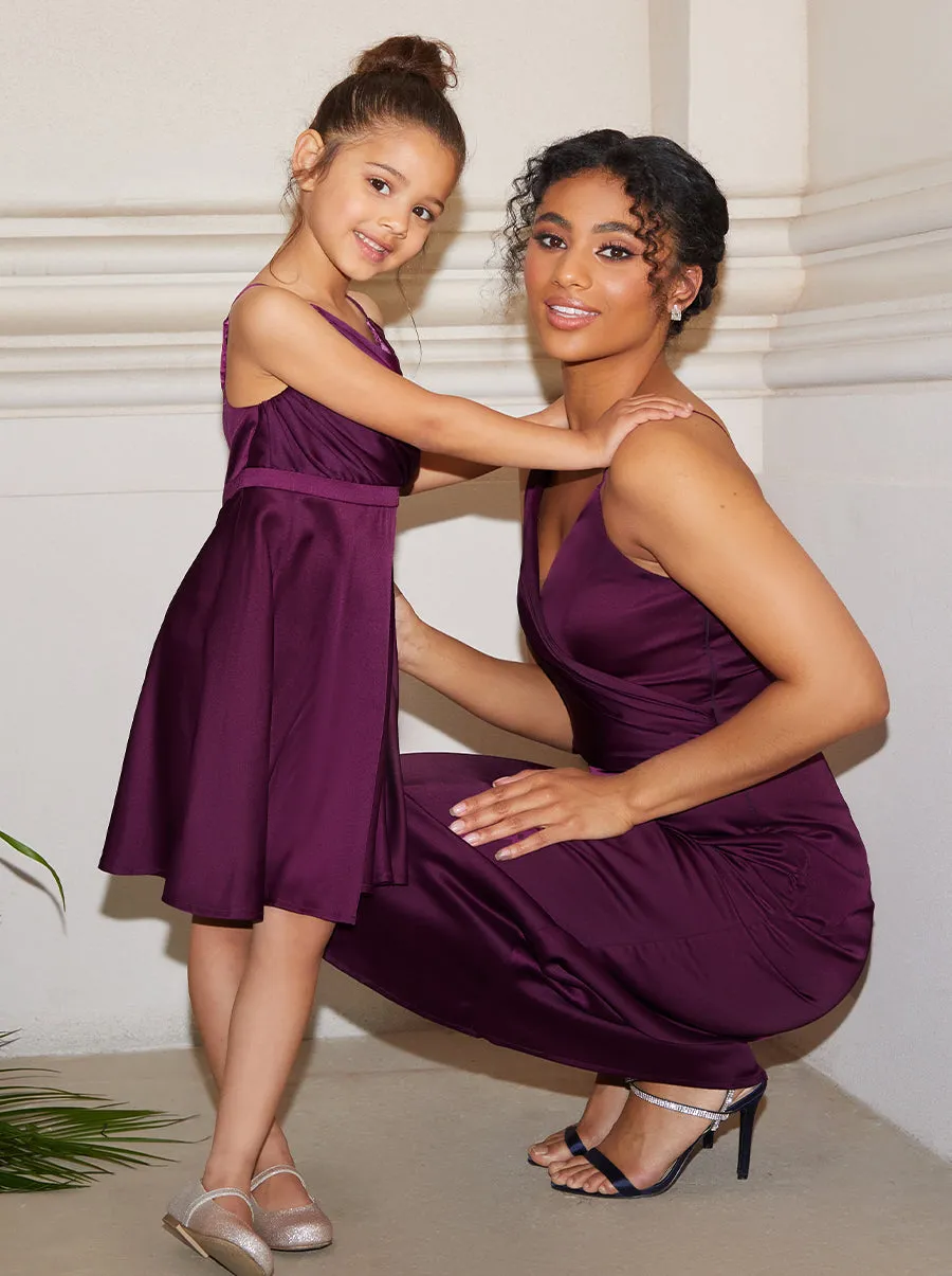 Girls Pleated Satin Flower Girl Dress in Berry sold by Chi Chi London product image thumbnail 5