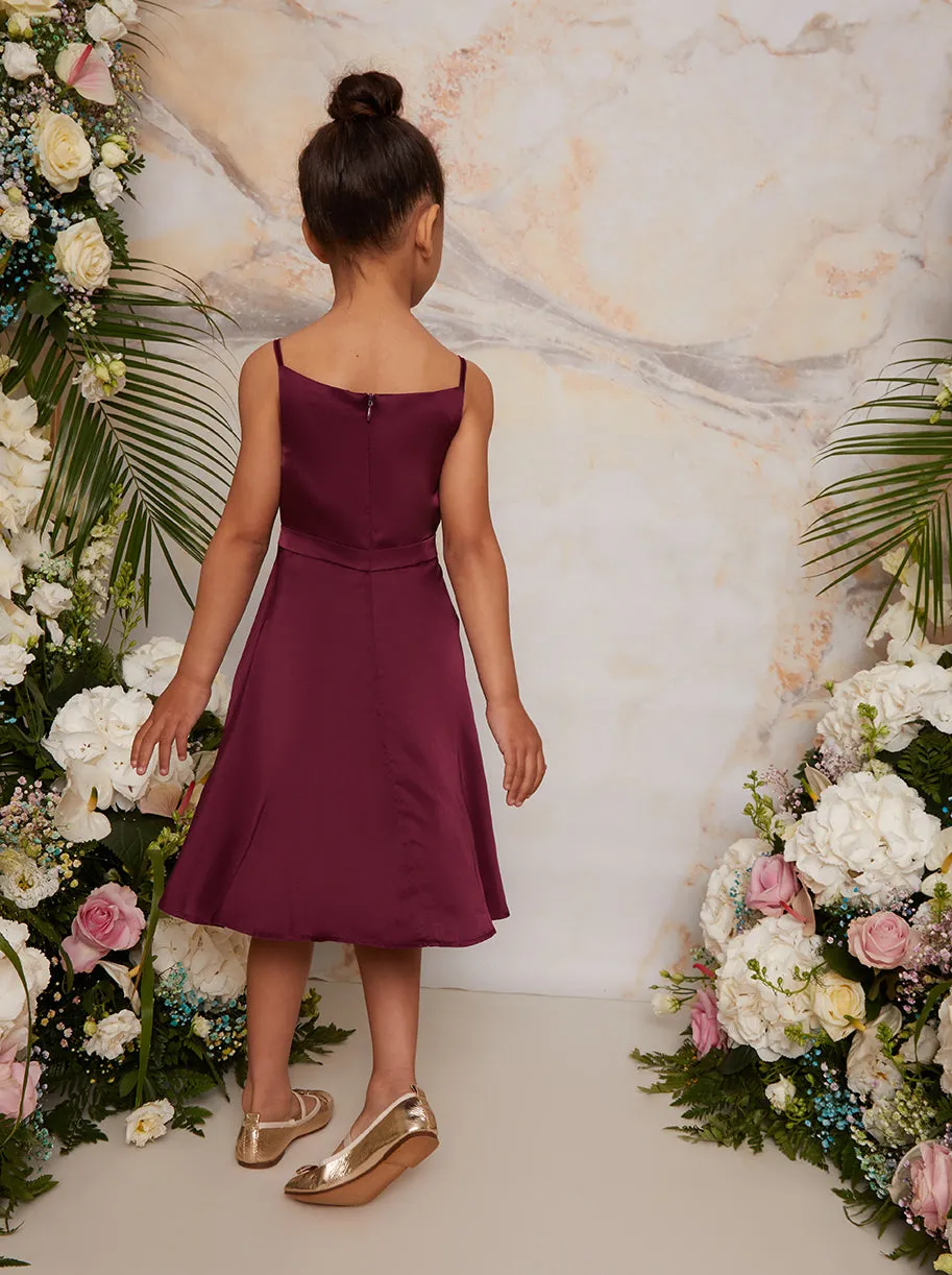 Girls Pleated Satin Flower Girl Dress in Berry sold by Chi Chi London product image thumbnail 3