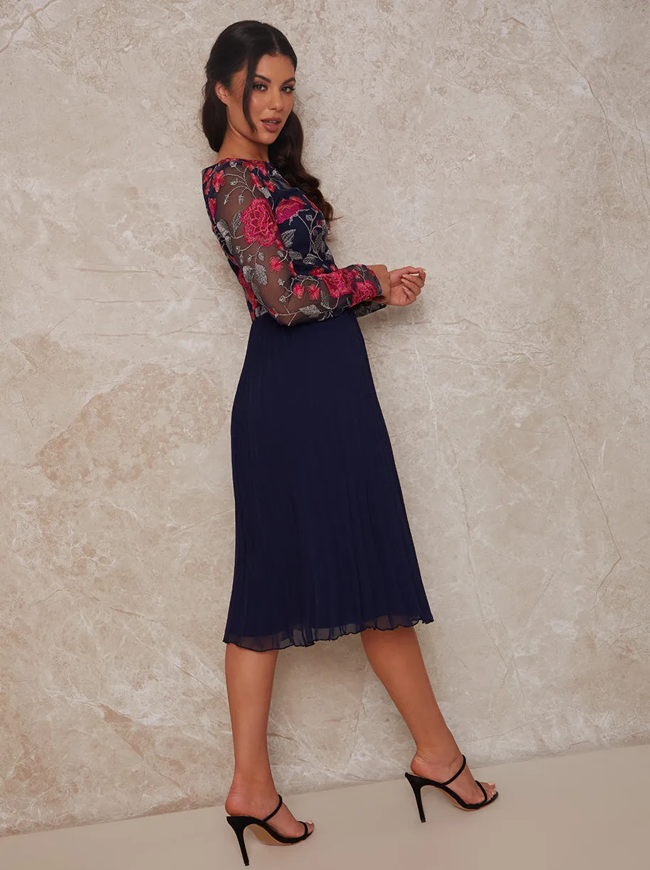 Floral Embroidered Midi Dress in Navy sold by Chi Chi London product image thumbnail 3