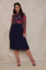 Floral Embroidered Midi Dress in Navy sold by Chi Chi London