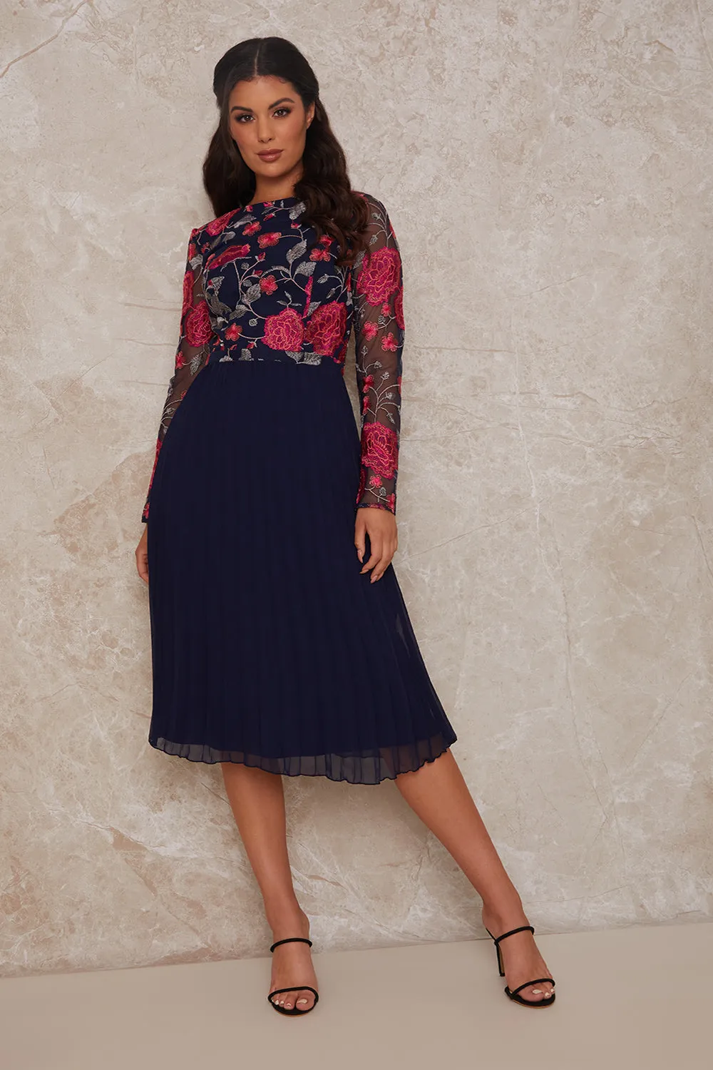 Floral Embroidered Midi Dress in Navy sold by Chi Chi London product image thumbnail 5