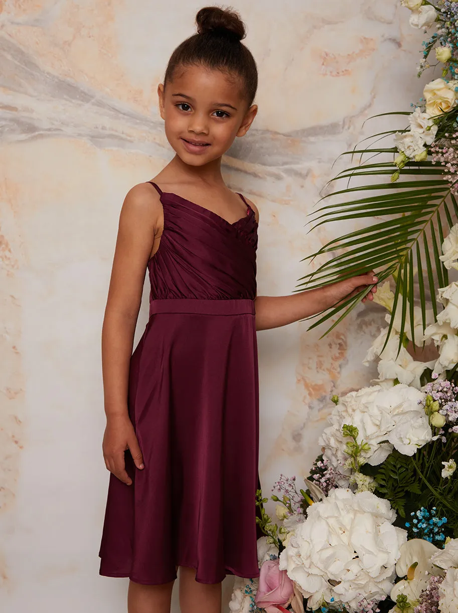 Girls Pleated Satin Flower Girl Dress in Berry sold by Chi Chi London product image thumbnail 4