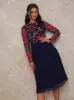 Floral Embroidered Midi Dress in Navy sold by Chi Chi London