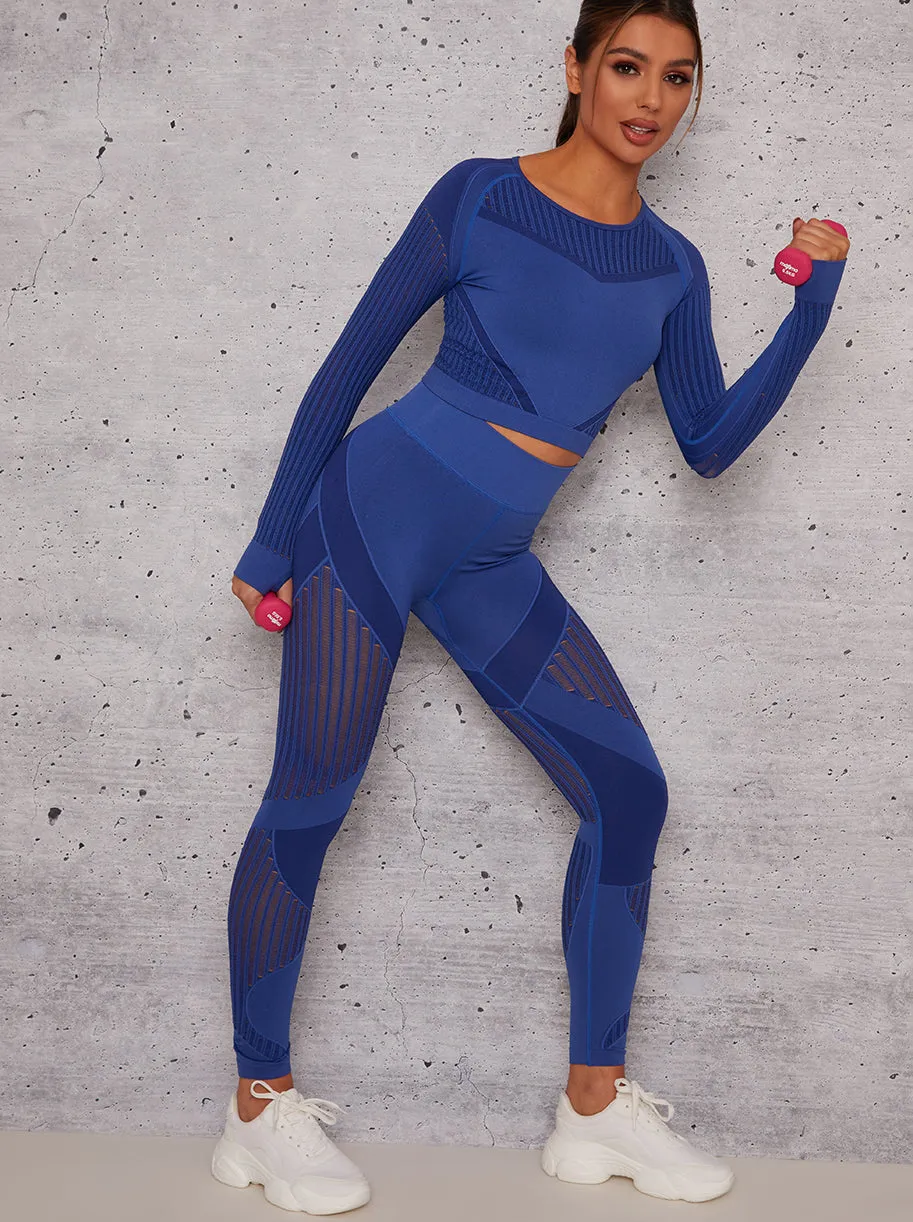 Long Sleeved Cropped Sports Top in Blue sold by Chi Chi London product image thumbnail 3