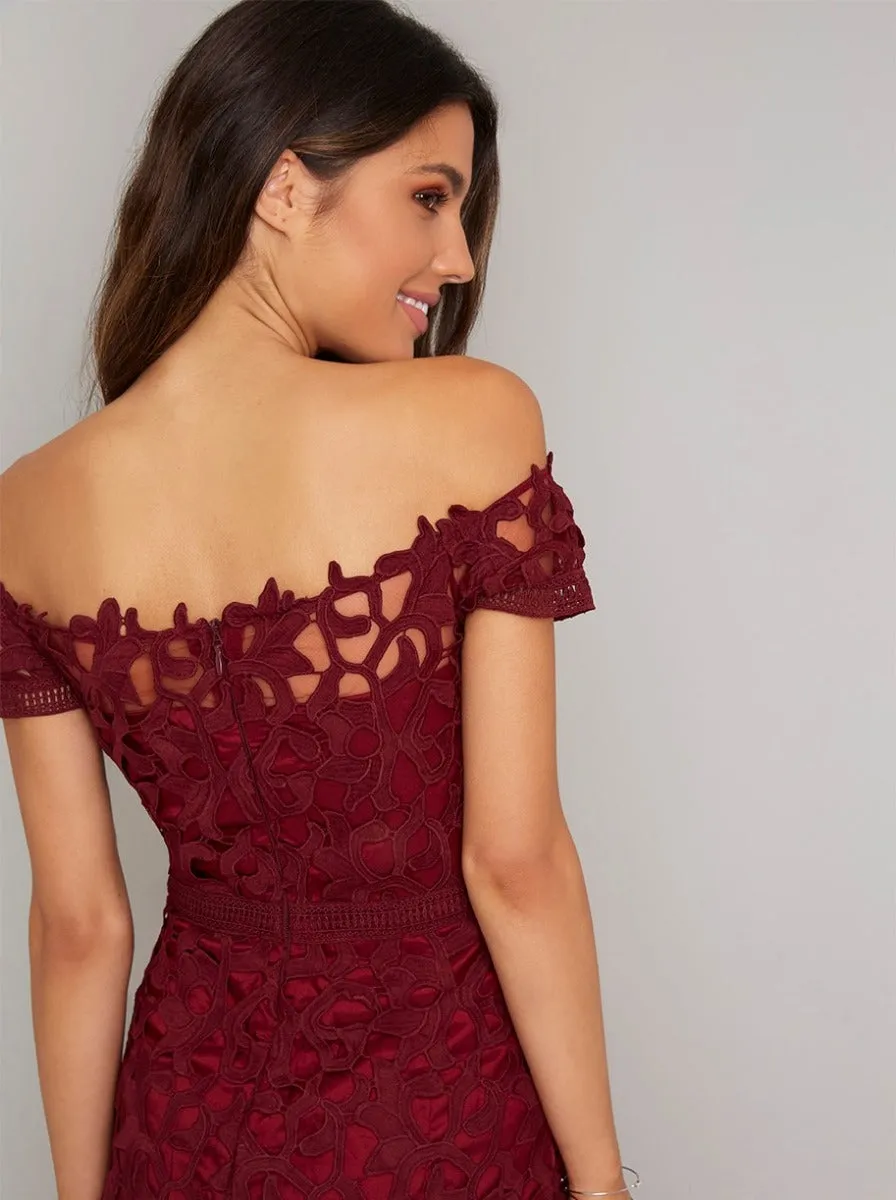 Bardot Premium Lace Bodycon Dress in Red sold by Chi Chi London product image thumbnail 4