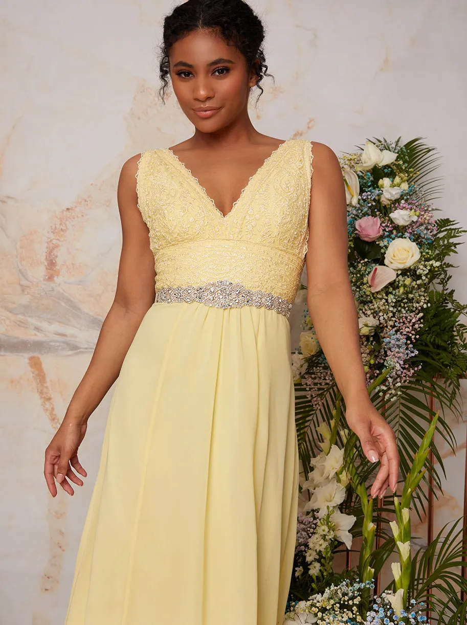 Embellished Satin Ribbon Belt in Lemon sold by Chi Chi London