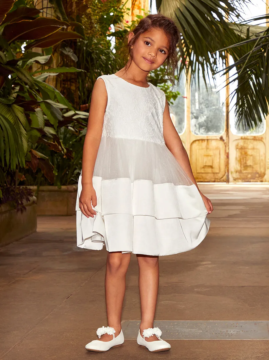 Younger Girls Lace Tiered Midi Dress in White sold by Chi Chi London