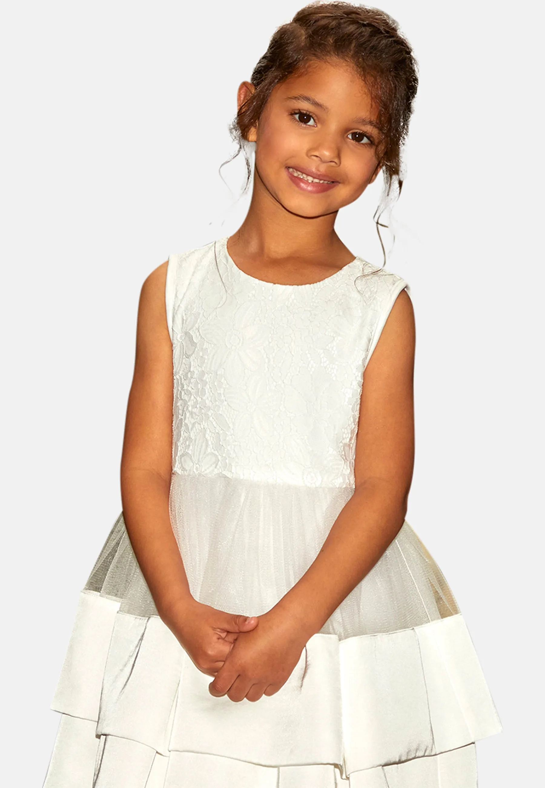 Younger Girls Lace Tiered Midi Dress in White sold by Chi Chi London product image thumbnail 4