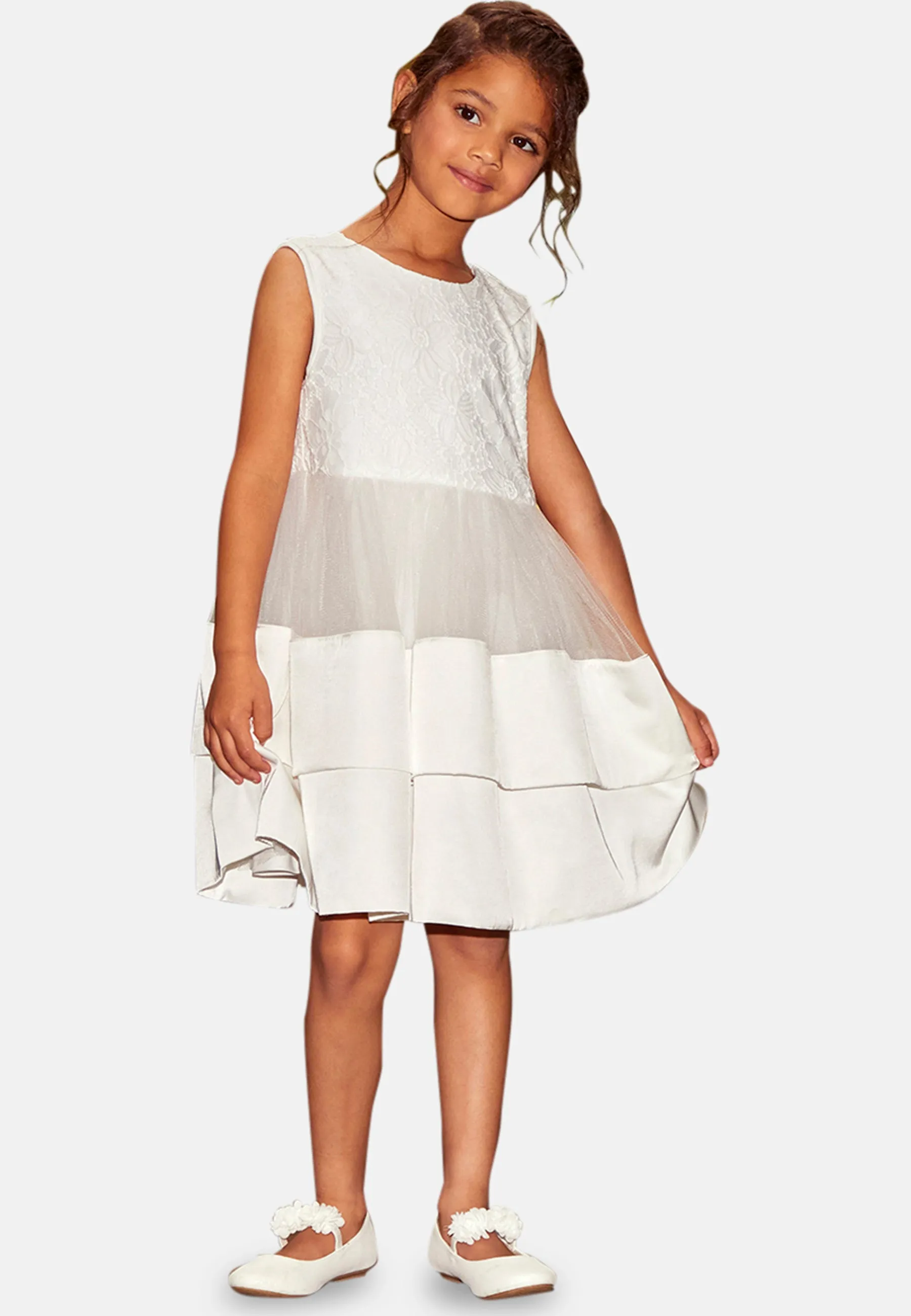 Younger Girls Lace Tiered Midi Dress in White sold by Chi Chi London product image thumbnail 3