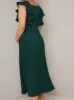 Maternity Pleated Frill Midi Dress in Green sold by Chi Chi London