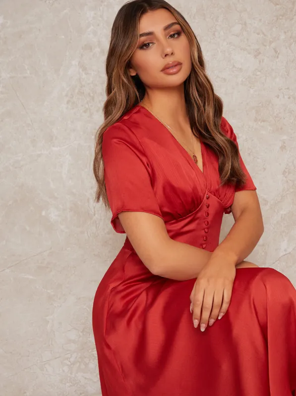 Midi Day Dress with Angel Sleeves in Orange sold by Chi Chi London