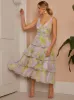 Sleeveless Watercolour Print Midi Dress in Purple sold by Chi Chi London
