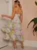 Sleeveless Watercolour Print Midi Dress in Purple sold by Chi Chi London