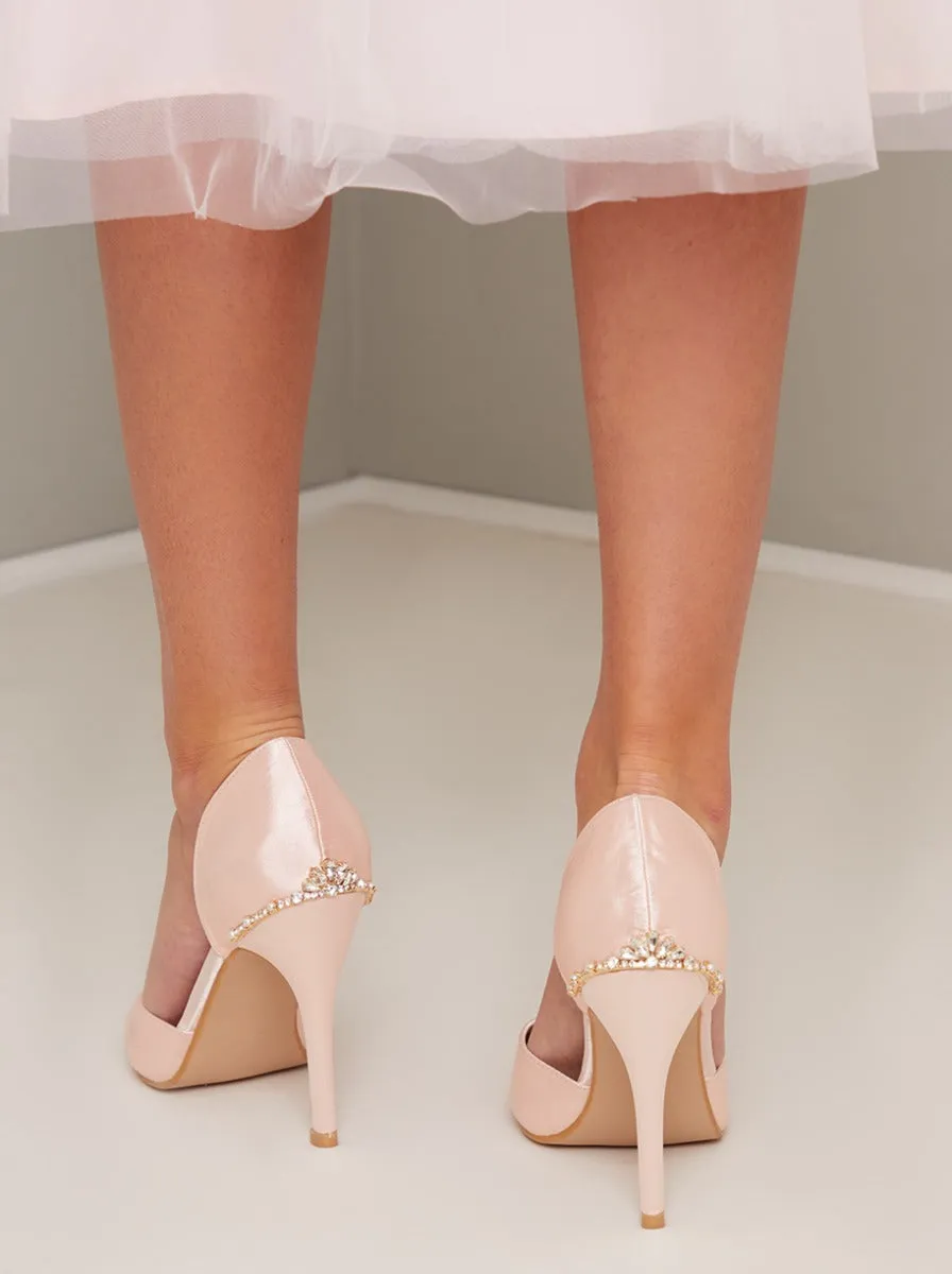High Heel Satin Diamante Detail Court Shoe in Pink sold by Chi Chi London product image thumbnail 2