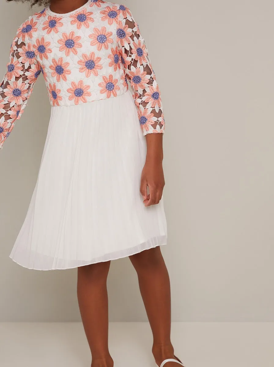 Girls Long Sleeved Lace Bodice Midi Dress in White sold by Chi Chi London product image thumbnail 4