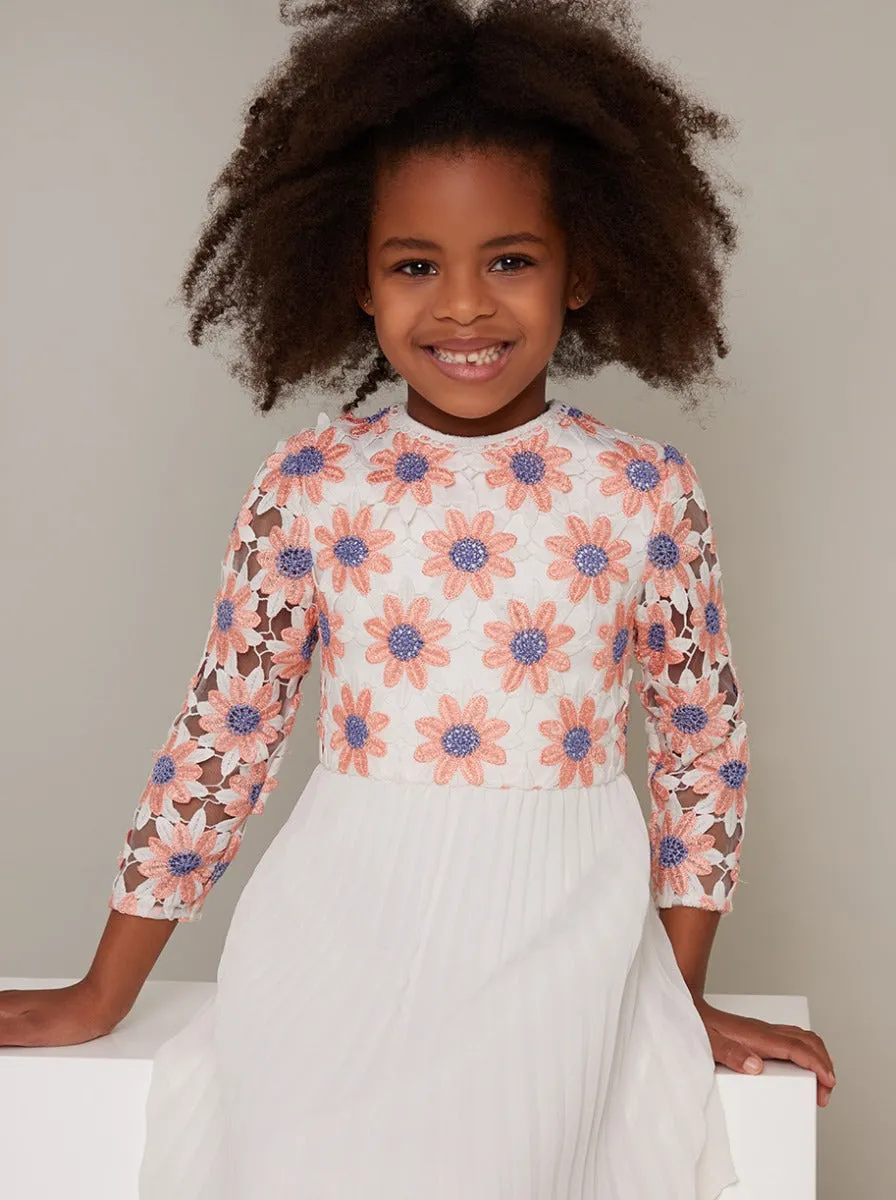 Girls Long Sleeved Lace Bodice Midi Dress in White sold by Chi Chi London product image thumbnail 2