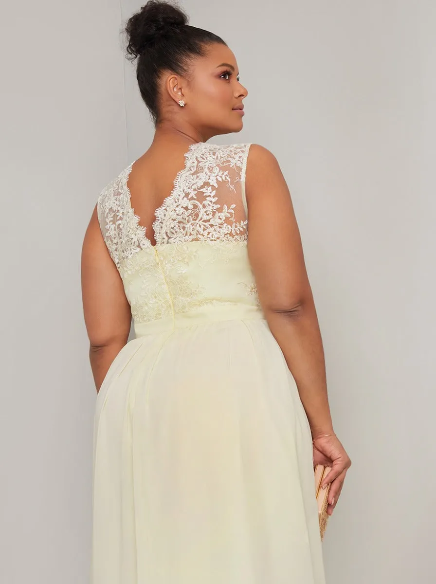 Plus Size Lace Bodice Chiffon Maxi Dress in Yellow sold by Chi Chi London product image thumbnail 4