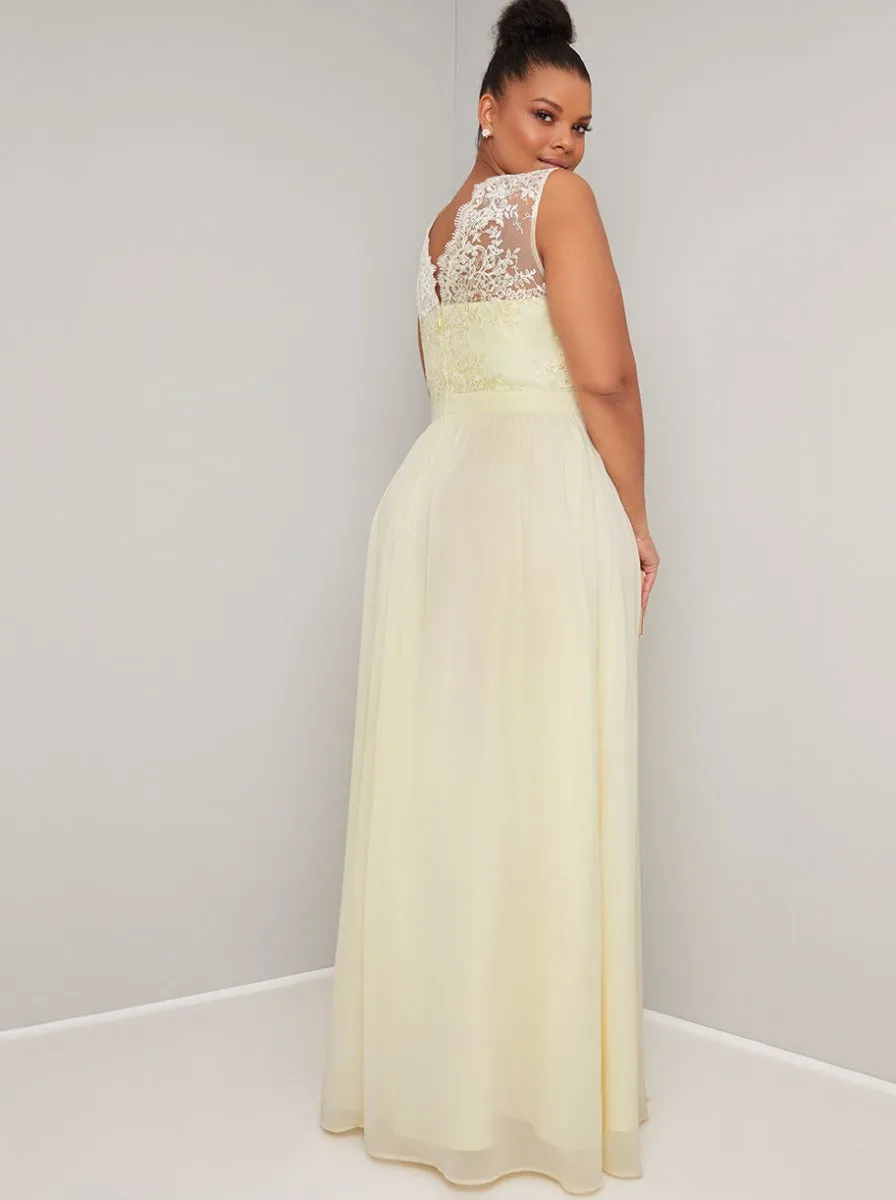 Plus Size Lace Bodice Chiffon Maxi Dress in Yellow sold by Chi Chi London product image thumbnail 3