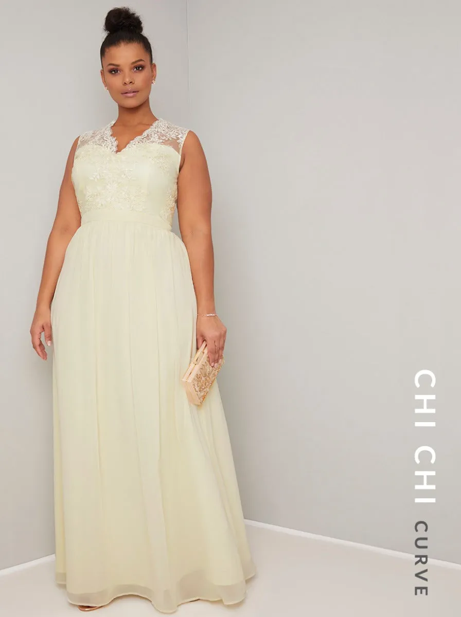 Plus Size Lace Bodice Chiffon Maxi Dress in Yellow sold by Chi Chi London product image thumbnail 2