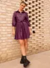 Balloon Sleeve Faux Leather Shirt Dress in Purple sold by Chi Chi London