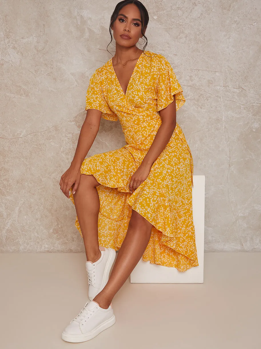 Short Sleeve Wrap Dip Hem Maxi Dress in Yellow sold by Chi Chi London product image thumbnail 2