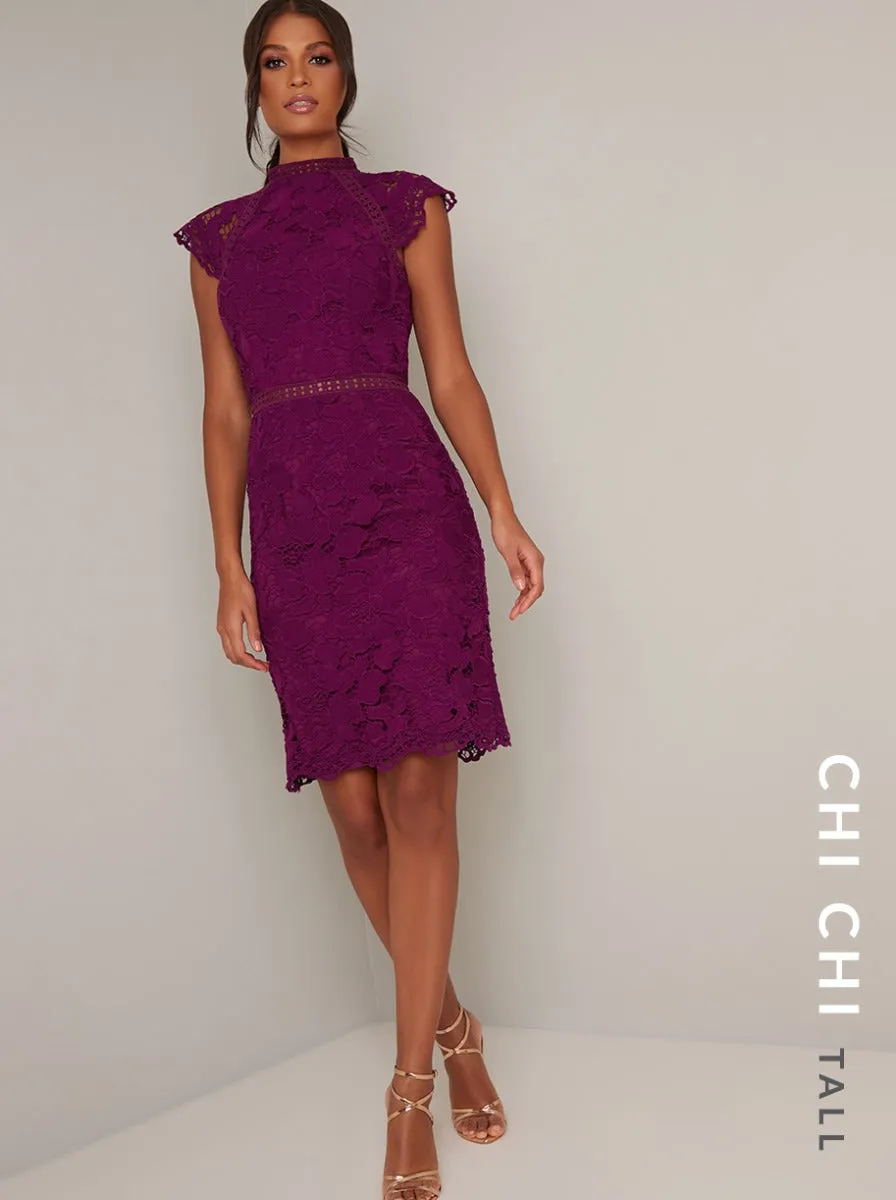 Lace High Neck Bodycon Midi Dress in Red sold by Chi Chi London product image thumbnail 2