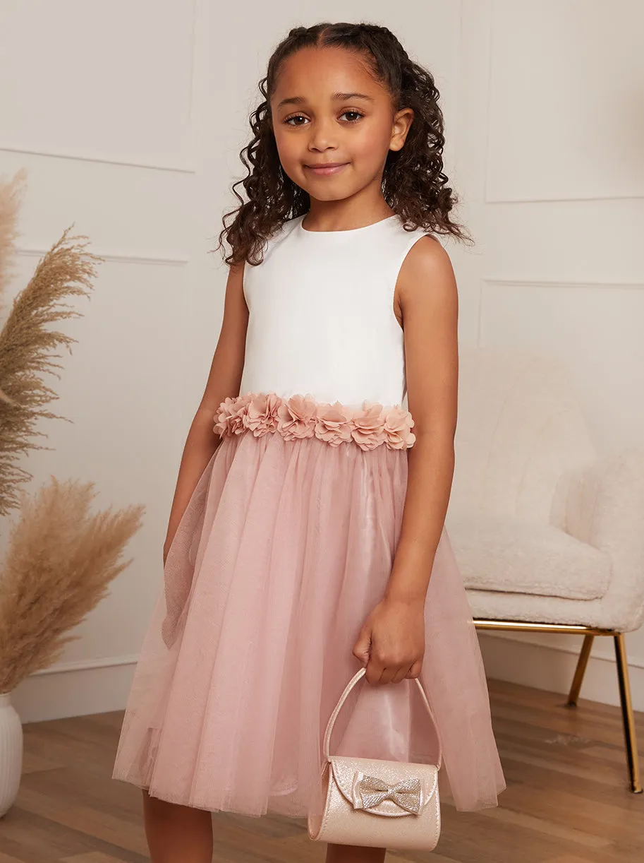 Girls Contrast 3D Floral Tutu Dress in Pink sold by Chi Chi London