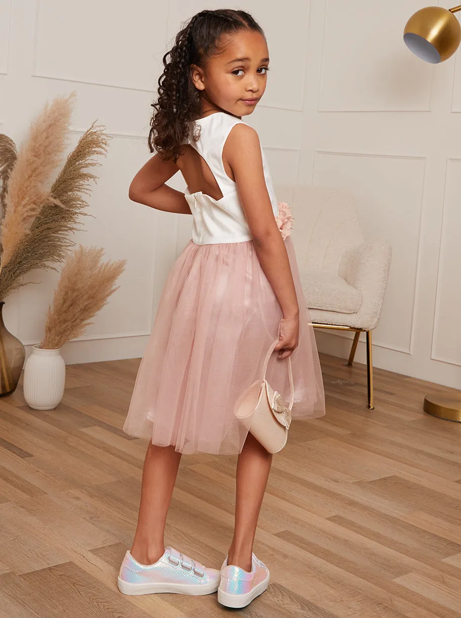 Girls Contrast 3D Floral Tutu Dress in Pink sold by Chi Chi London product image thumbnail 2