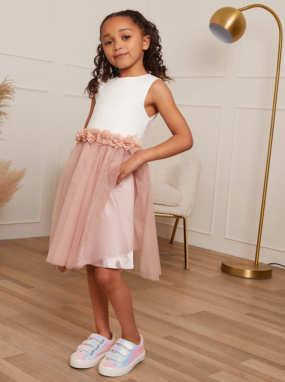 Girls Contrast 3D Floral Tutu Dress in Pink sold by Chi Chi London product image thumbnail 4