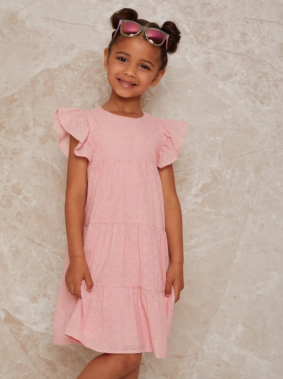 Girls Tiered Broderie Smock Dress in Pink sold by Chi Chi London product image thumbnail 3